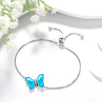 Aurora Tears Butterfly Necklace Earrings Ring Bracelet - Women 925 Sterling Silver Animal Butterflies Birthstone Pendant Crystal Wedding Birthday Jewelry - color: bracelet-March-Aquamarine