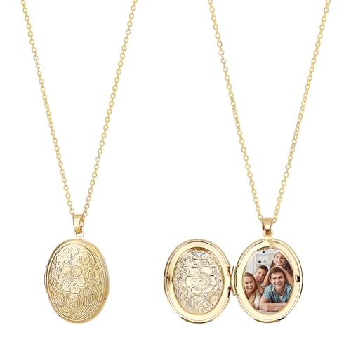 UNICRAFTALE 2Pcs Real 18K Gold Plated Floating Locket Pendants Photo Frame Charms Metal Oval Pendants Golden Charm Memory Photo Pendant for DIY Memorial Necklace Jewelry Craft
