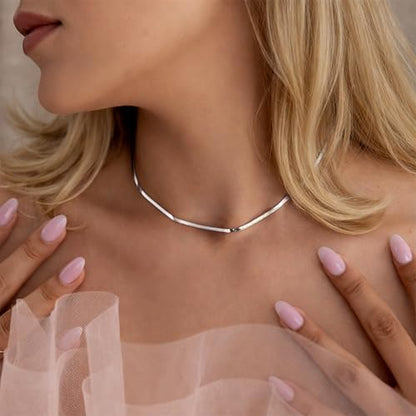 WomenGifts 14K Gold Silver Plated Herringbone Necklace for Women, Dainty Snake Chain Choker, Trendy Simple Long Layered Jewelry Non Tarnish, 3/4/5/8mm,14,16,18,20,22,24,26 Inch Thin & Chunky Options - color: Silver, style: 1.5mm-14inch