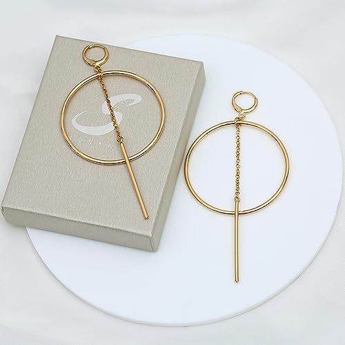 Dangle Hoop Earrings for Women, 14k Gold/Silver Plated High Polished Cute & Aesthetic Earrings for Women - color: Gold-02