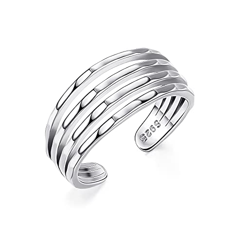 MILACOLATO Toe Rings for Women 925 Sterling Silver Adjustable Toe Ring | Adjustable Open Band Toe Rings, Hypoallergenic Ring for Sensitive Skin, Non Tarnished Waterproof Summer Beach Foot Jewelry - color: Silver-4 Layers
