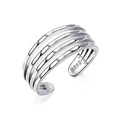 MILACOLATO Toe Rings for Women 925 Sterling Silver Adjustable Toe Ring | Adjustable Open Band Toe Rings, Hypoallergenic Ring for Sensitive Skin, Non Tarnished Waterproof Summer Beach Foot Jewelry - color: Silver-4 Layers