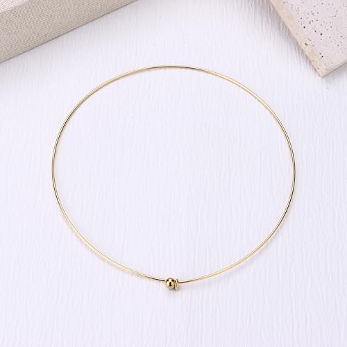 Sanfenly Choker Collar for Women 14K Gold Plated Silver Stainless Steel Metal Collar Choker Necklace Statement Open Cuff Bangle Necklace for Women - style: Classic Gold with Ball End
