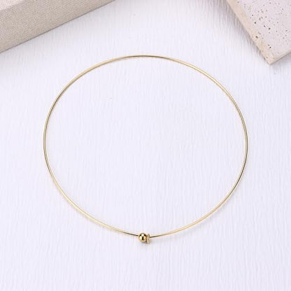 Sanfenly Choker Collar for Women 14K Gold Plated Silver Stainless Steel Metal Collar Choker Necklace Statement Open Cuff Bangle Necklace for Women - style: Classic Gold with Ball End