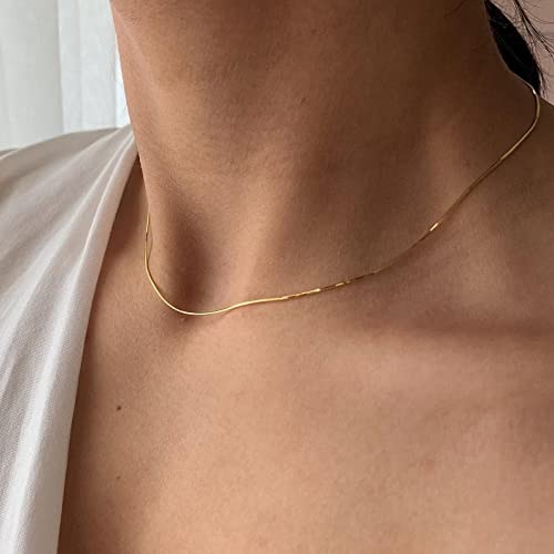 DEARMAY 14K Gold Plated Herringbone Necklaces for Women, Dainty Gold Snake Choker Chain Non Tarnish Trendy Simple Thin & Chunky Options Neckalce 1.5/3/5/6/8mm Chain Jewelry for Gifts - color: 1.5MM 14"-GD Herringbone Necklace