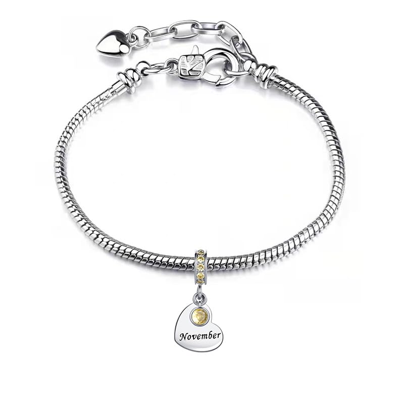 NARTGO January-December Birthstone Birthday Charm Heart Dangle Beads Jewelry Gift for Women Compatible with Pandora Bracelets & Necklaces - style: November Birthstone