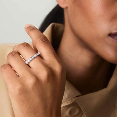 Birthstone Wedding Band Eternity Rings 925 Sterling Silver Rings Stackable Anniversary Engagement Rings Cubic Zirconia Inlaid Created Garnet/Amethyst/Sapphire Ring 7 Stone Ring, Size 6 to 10 - color: Opal & 5A CZ