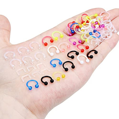 Lcolyoli Septum Retainer 16G Clear Bioflex Septum Rings Flexible Plastic Septum Nose Hoop Piercing Jewelry for Women Men 8mm 10mm - color: 72pcs-16g-5/16"