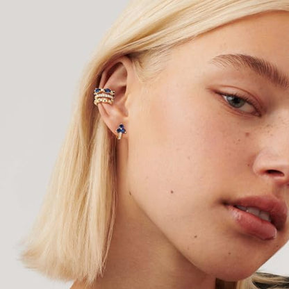 Ear Cuffs Non Piercing for Women 14K Gold Plated Ear Cuff Earrings Colorful Cubic Zirconia Paved Trendy Cartilage Earring Jewelry | Single - color: Blue