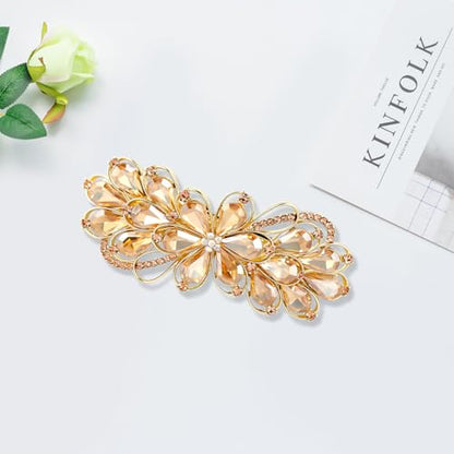 Large Gorgeous Rhinestone Hair Barrette for Women Ladies Flower Crystal Rhinestones Barrette Pearl Spring Hair Clip Hair Styling Lady Ponytail Retro Accessories for Daily present Mothers Day present