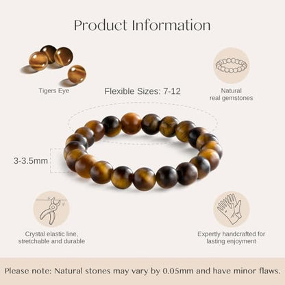 NLIEO Handmade Natural Gemstone Crystal Beaded Stretch Band Ring for Women | Handmade, 3mm Natural Stone, Size 7-12, Stretchy, Beaded Jewelry, Green Bead Rings, Trendy Jewelry Gift - style: Tigers Eye