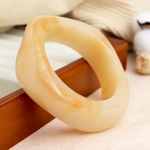 Chunky Resin Wide Bangle Bracelets for Women, Trendy Statement Minimalist Acrylic Bracelet Prom Holiday Jewelry Gift - color: Wide Beige