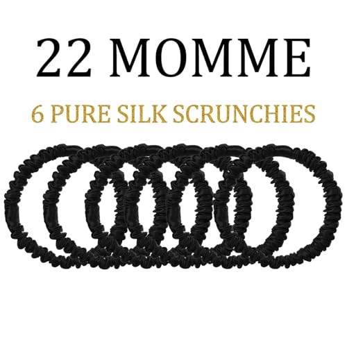 22 Momme 6PCS 100% Mulberry Silk Hair Ties Small Silk Scrunchies for Women Girls Curly Thick Thin Hair .Women's Black Cute Satin Sleepy Bulk Hair Tie Scrunchie Sleep - color: Small Silk Hair ties Style 1