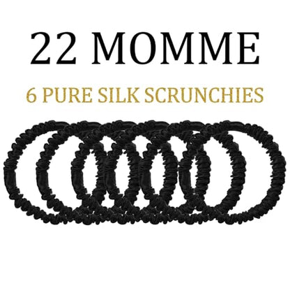 22 Momme 6PCS 100% Mulberry Silk Hair Ties Small Silk Scrunchies for Women Girls Curly Thick Thin Hair .Women's Black Cute Satin Sleepy Bulk Hair Tie Scrunchie Sleep - color: Small Silk Hair ties Style 1