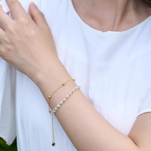 Farfume Crystal Beaded Bracelets for Women 4mm Natural Stone Jewelry Gifts | Natural Beads Gemstone,Handmade,Helper Tool,Yoga Protection,Hypoallergenic,Durability Wear - color: Moonstone-Intuition & Balance