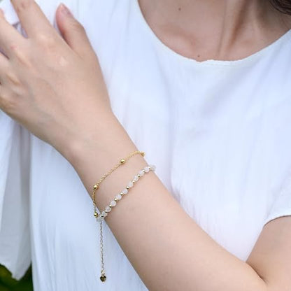 Farfume Crystal Beaded Bracelets for Women 4mm Natural Stone Jewelry Gifts | Natural Beads Gemstone,Handmade,Helper Tool,Yoga Protection,Hypoallergenic,Durability Wear - color: Moonstone-Intuition & Balance