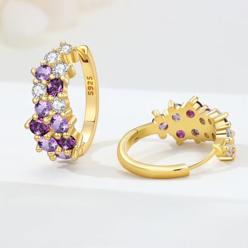 Floral Hoop Earrings 925 Sterling Silver with 14K Gold Plating – Lightweight CZ Flower Hoops | Hypoallergenic Jewelry for Women | Gift Box + Polishing Cloth - color: 21mm gold earrings