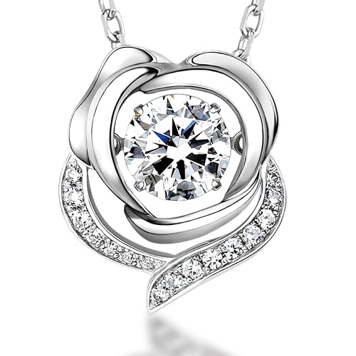 ARINZA Moissanite Necklace for Women, 1 Ct 925 Sterling Silver Dancing Stone Pendant, 18+2 Inch Chain, Valentine’s Day Christmas Gift for Her, Wife, Mom, Anniversary, Birthday - color: 9 Rose.