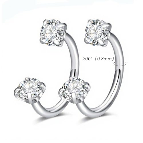 18G 20G Horseshoe Nose Rings Studs,Surgical Steel Nose Ring Pink Cubic Zirconia Nose Piercing,Internally Threaded Nose Rings For Women,Pink and Silver Zirconia - color: 20G-Silver-Style A