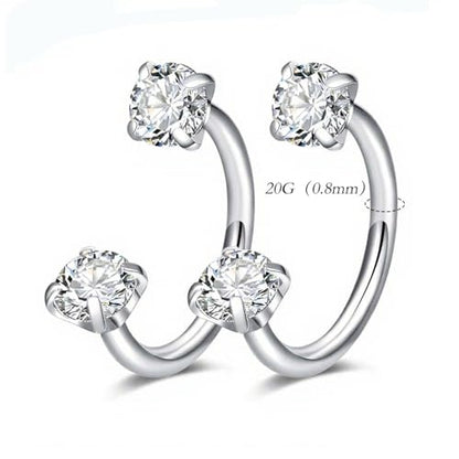 18G 20G Horseshoe Nose Rings Studs,Surgical Steel Nose Ring Pink Cubic Zirconia Nose Piercing,Internally Threaded Nose Rings For Women,Pink and Silver Zirconia - color: 20G-Silver-Style A
