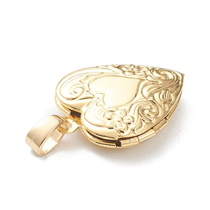 Craftdady 18K Gold Plated Brass Photo Locket Frame Pendants Charms for Necklaces Personalized Jewelry Crafts Making - size: 22.5x19.5mm Heart a