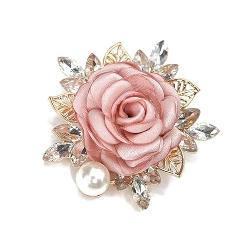Rose Flower Brooch for Women Large Flower Brooch Elegant Pearl Brooches Handmade Crystal Pearl Pins Fabric Floral Lapel Pin Christmas Valentine's Day Dress Suit Accessories - color: pink