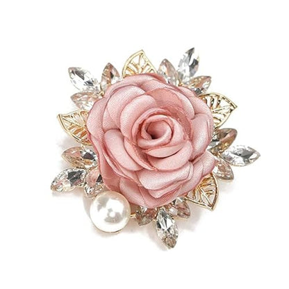 Rose Flower Brooch for Women Large Flower Brooch Elegant Pearl Brooches Handmade Crystal Pearl Pins Fabric Floral Lapel Pin Christmas Valentine's Day Dress Suit Accessories - color: pink
