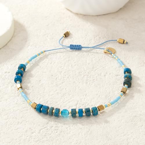 KELITCH Crystal Agate Friendship Bracelet Handmade Seed Beads Adjustable Bracelets for Women - color: Blue 15B