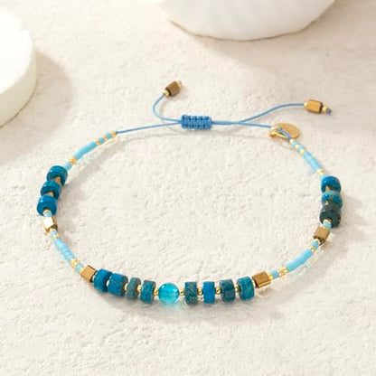 KELITCH Crystal Agate Friendship Bracelet Handmade Seed Beads Adjustable Bracelets for Women - color: Blue 15B