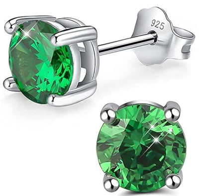 Adabele Authentic Sterling Silver Birthstone Stud Earrings 6mm 8mm Cubic Zirconia Imitation Diamond Gemstone Hypoallergenic Nickel Free Tarnish Resistant Women Fine Jewelry - color: May, size: 8mm/2 Carat/Large