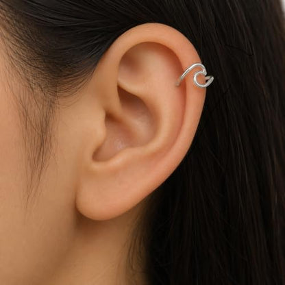 925 Sterling Silver Ear Cuff, Handmade Single Band Adjustable Non Piercing Clip On Cartilage Earring, Minimalist Ear Wrap Faux Piercing Jewelry for Women - style: Wave Band
