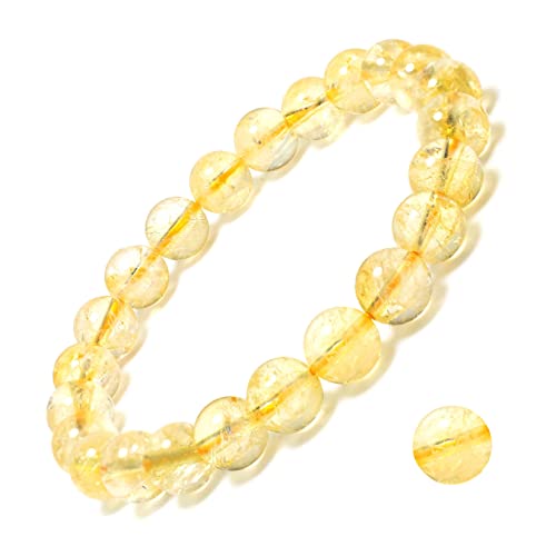 8mm Natural Crystal Stretch Bracelet | Handmade Round Stone Bead Bracelet, Runs Large, Meditation Yoga Gift for Women & Men - color: Citrine