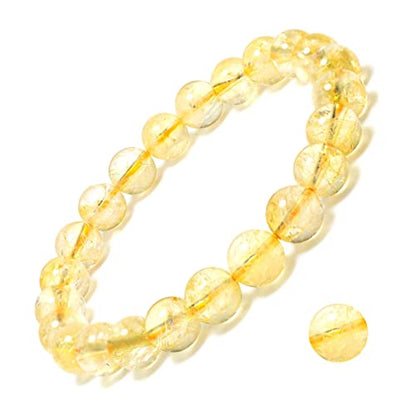 8mm Natural Crystal Stretch Bracelet | Handmade Round Stone Bead Bracelet, Runs Large, Meditation Yoga Gift for Women & Men - color: Citrine