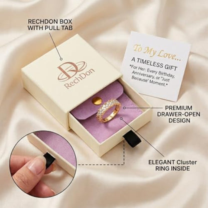 14K Non Tarnish Gold Rings for Women 34 Rhinestones Daisy Accents Stackable Stacking Gold Plated Womens Wedding Rings - color: Gold