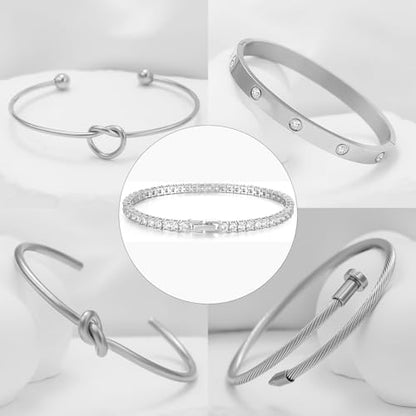 18 K Gold Plated Love Bangle Bracelet Stack Cuff Jewelry for Women Jewelry Set for Women Gift with Box - style: style16