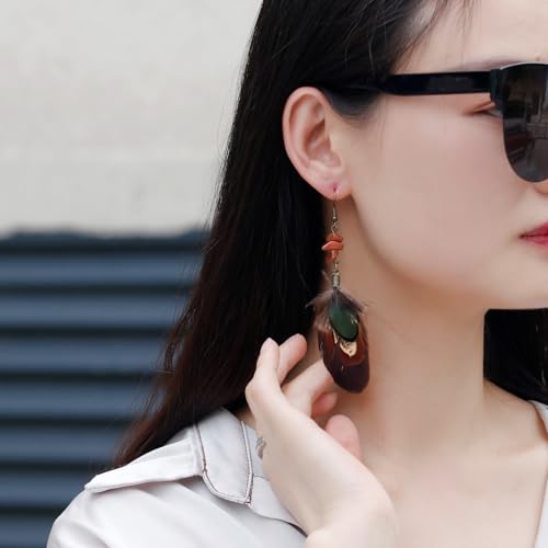 RUOFFETA Long Feather Earrings for Women, Boho Bohemian Earrings Multicolor Tassel Handmade Feather Earrings for Women Dangling - style: Style E