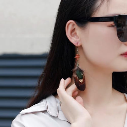 RUOFFETA Long Feather Earrings for Women, Boho Bohemian Earrings Multicolor Tassel Handmade Feather Earrings for Women Dangling - style: Style E