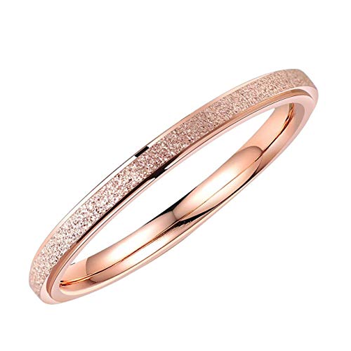 Women's Stainless Steel 2mm Thin Stacking Midi Rings Silver Rose Gold Sand Blast Finish Engagement Wedding Bands Size 3 to 10 - color: Rose Gold