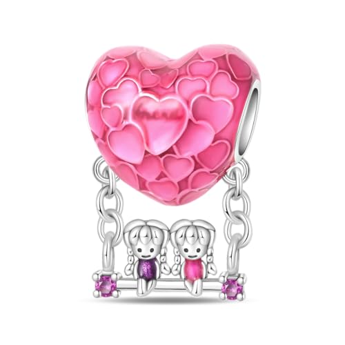 KUNSIR Charms Beads fits Pandora Charm bracelets for Woman 925 Sterling Silver Dangle Pendant Bead Jewelry Beads Gifts Happy Birthday Charms for Women Bracelet&Necklace - style: Sisters Love Swing Beads