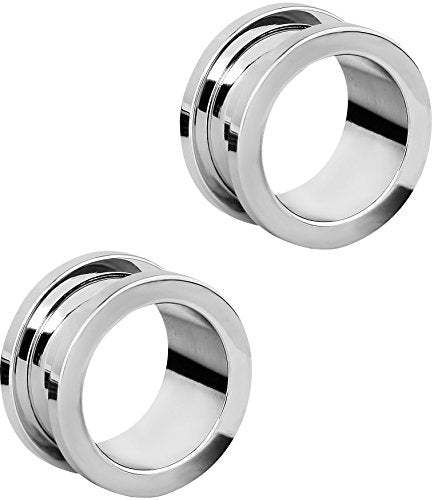 Forbidden Body Jewelry 1.2mm - 16mm Surgical Steel Ear Gauges Screw Fit Tunnels, Tunnel Plug Earrings Sold as a Pair - style: 16mm (5/8 Inch)