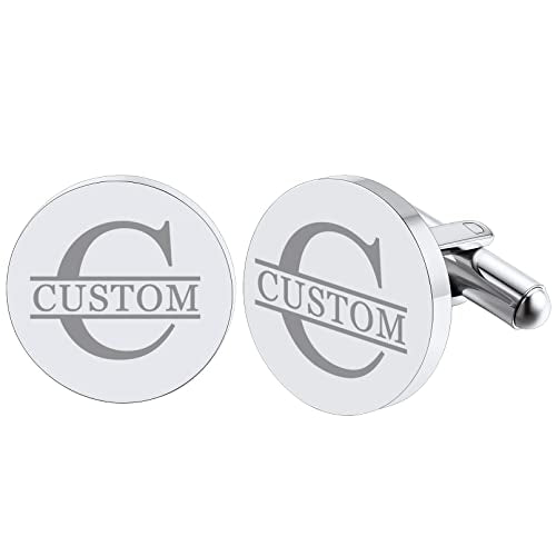 Custom4U Custom Photo Cufflinks for Men Father of the Bride Gifts - color: D-Initial+Name-Steel