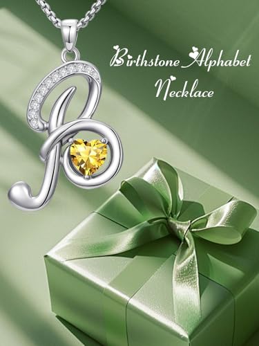 A to Z Initial Birthstone Pendant Necklaces Name Jewelry for Women | 18K White Gold Plated Personalized Alphabet Jewelry Anniversary Christmas Birthday Gifts for Wife Her Daughter Girlfriend - color: B Initial-11-Nov