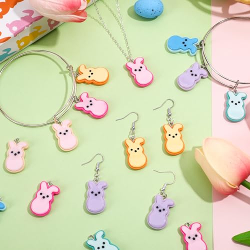 64 Pcs Bunny Resin Charms, Easter Charm for Jewelry Making | Resin Rabbit Pendants, DIY Crafts, Bracelet Necklace Earrings Jewelry Making, Basket Stuffers, Party Favors, Spring Gift - style: Easter Style