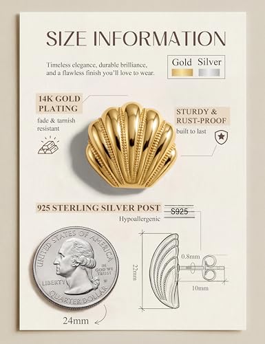 Chunky Gold Stud Earrings for Women Sterling Silver Earring Hypoallergenic | Non Tarnish 14K Gold Plated 925 Silver Posts for Sensitive Ears,Knot Statement Dangle Earrings Gold Jewelry Gifts Lightweight - color: gold plated-shell