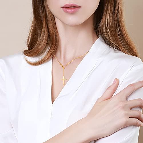 FANCIME White Gold Plated 925 Sterling Silver High Polished Infinity Cross Pendant Lariat Necklace Y Necklace Gift for Women, 18" - color: Y cross-gold