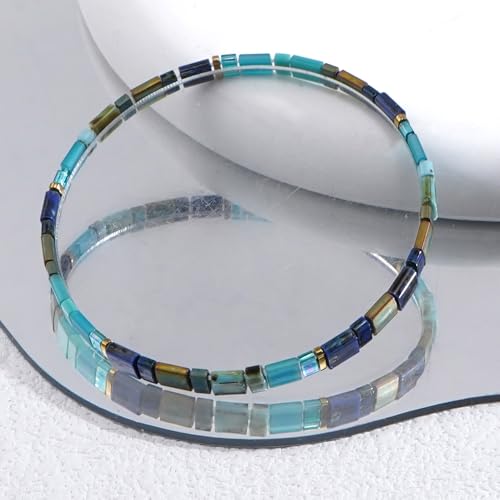 Candy Colorful Tila Flat Beads Bracelets for Women Trendy Unique Friendship Handmade Stackable Christmas Jewelry Gifts - color: dark blue