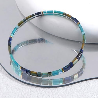 Candy Colorful Tila Flat Beads Bracelets for Women Trendy Unique Friendship Handmade Stackable Christmas Jewelry Gifts - color: dark blue