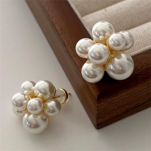 Gold Plated Pearl Flower Stud Earrings for Women - Faux Pearl Cluster Statement Earrings, Hypoallergenic Floral Studs, Elegant Jewelry for Wedding & Everyday Wear