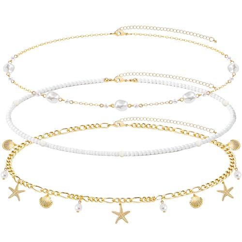NEWITIN 4 Pieces Waist Chain for Women Gold Plated Adjustable Belly Chain Dainty Layered Summer Beach Body Chains Sexy Bikini Body Chains Jewelry Accessories for Women - color: 3 Pieces Gold Starfish