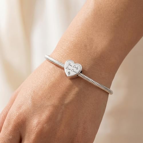 Love Heart Charm Fit for Pandora Charms Bracelets You Only Live Once Charm Birthday Gifts for Women